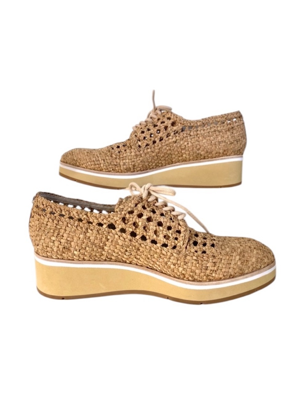 Donald Pliner Napoli Natural Woven Platform Wedge Lace Up Sneakers Size 9.5